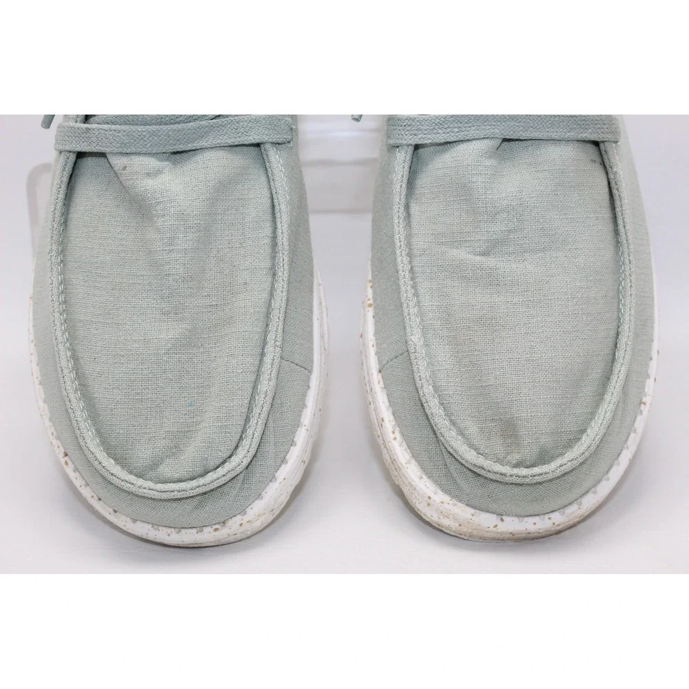 Hey Dude Wendy Aloe Sage Green Canvas Loafers Shoes Womens 8 Butterfly Chevron